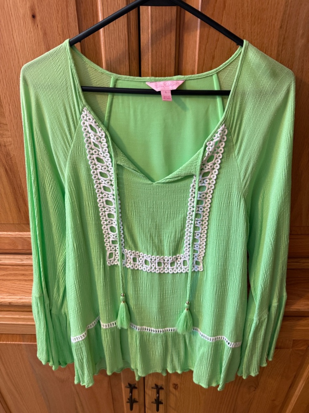 Lilly Pulitzer Light Green Crochet-Trim Peasant Tunic